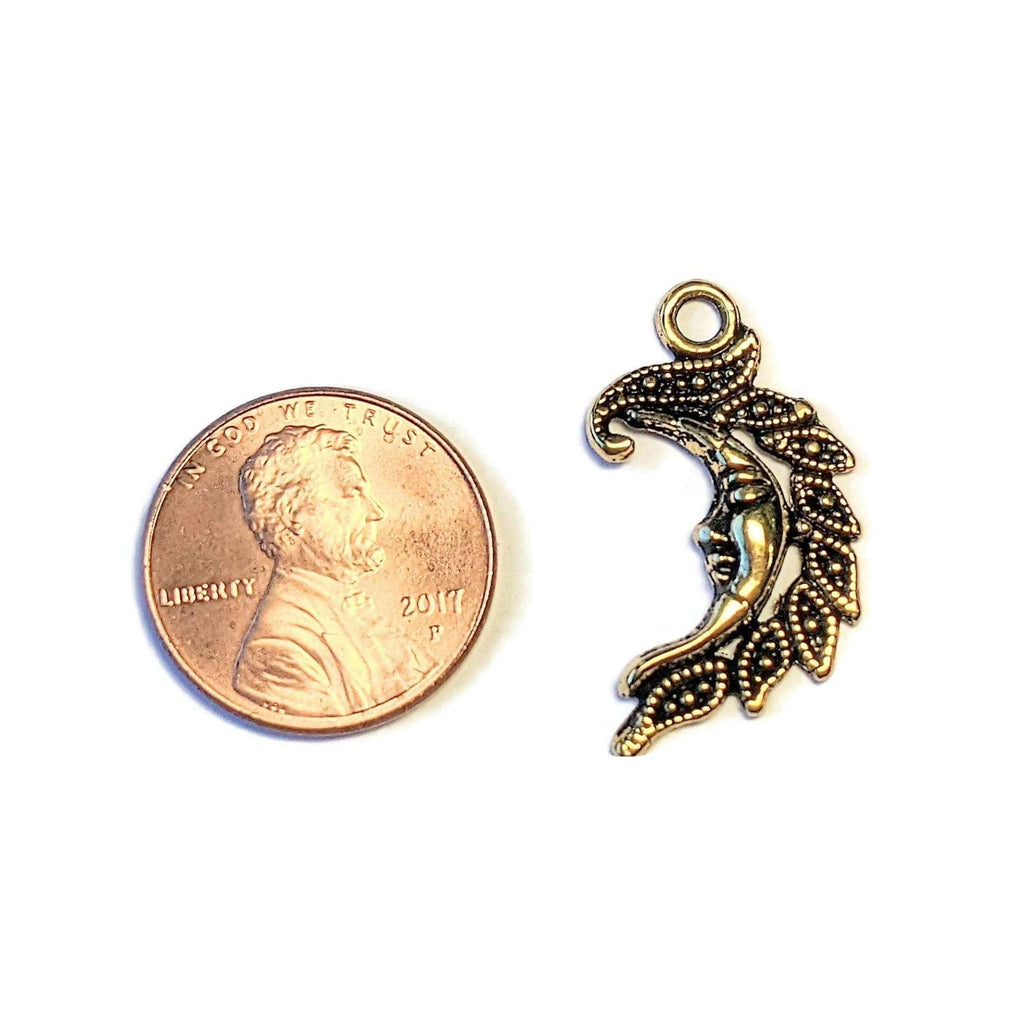 Gold Fancy Crescent Moon Face Charm