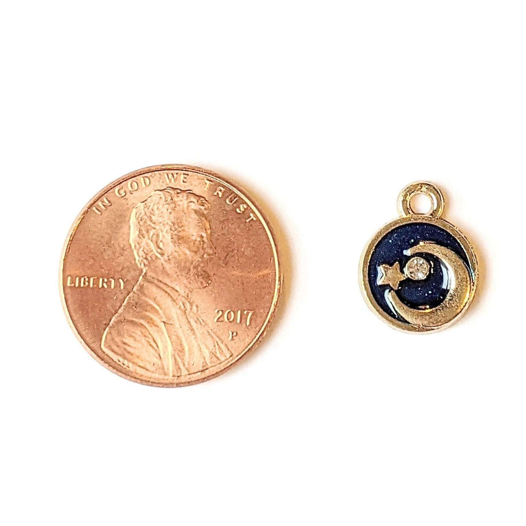 Gold & Blue Crescent Moon and Star charm