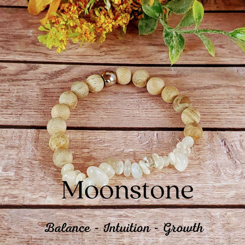 Moonstone Gemstone Chip Diffuser Bracelet- Good Luck Bracelet-JUNE BIRTHSTONE