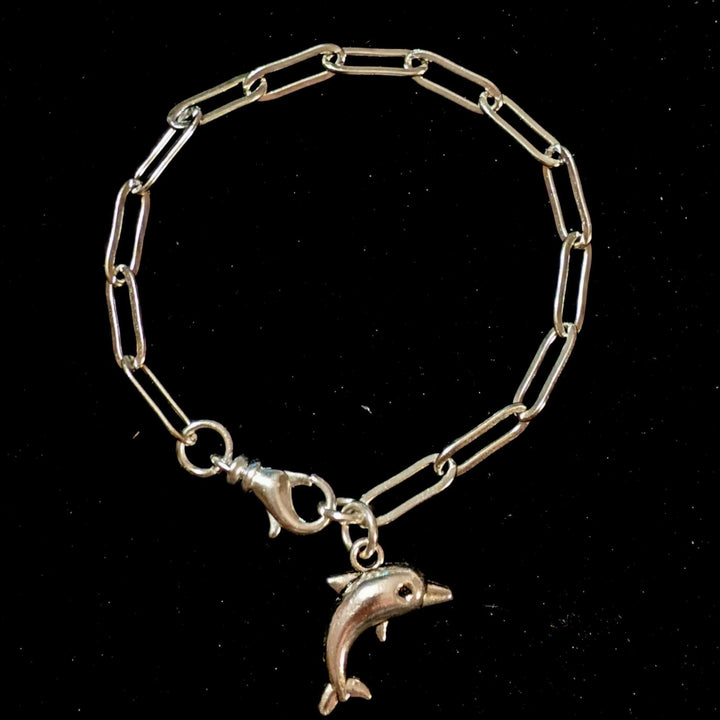 Silver Dolphin Stainless Steel Paperclip Chain Bracelet