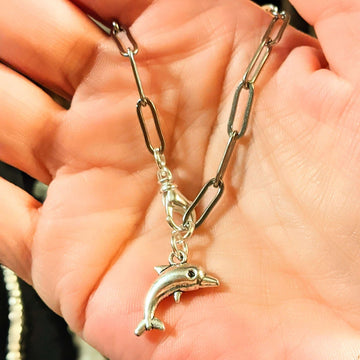 Silver Dolphin Stainless Steel Paperclip Chain Bracelet