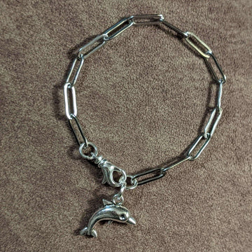 Silver Dolphin Stainless Steel Paperclip Chain Bracelet