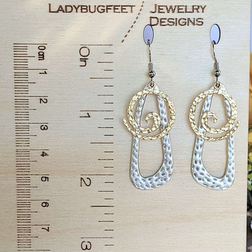 Hammered silver Gold Swirl Two-Tone Dangle Earrings