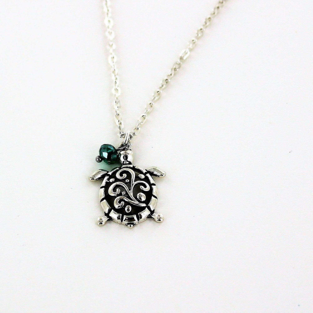 Sea Turtle & Crystal Chain Necklace - 18 inch