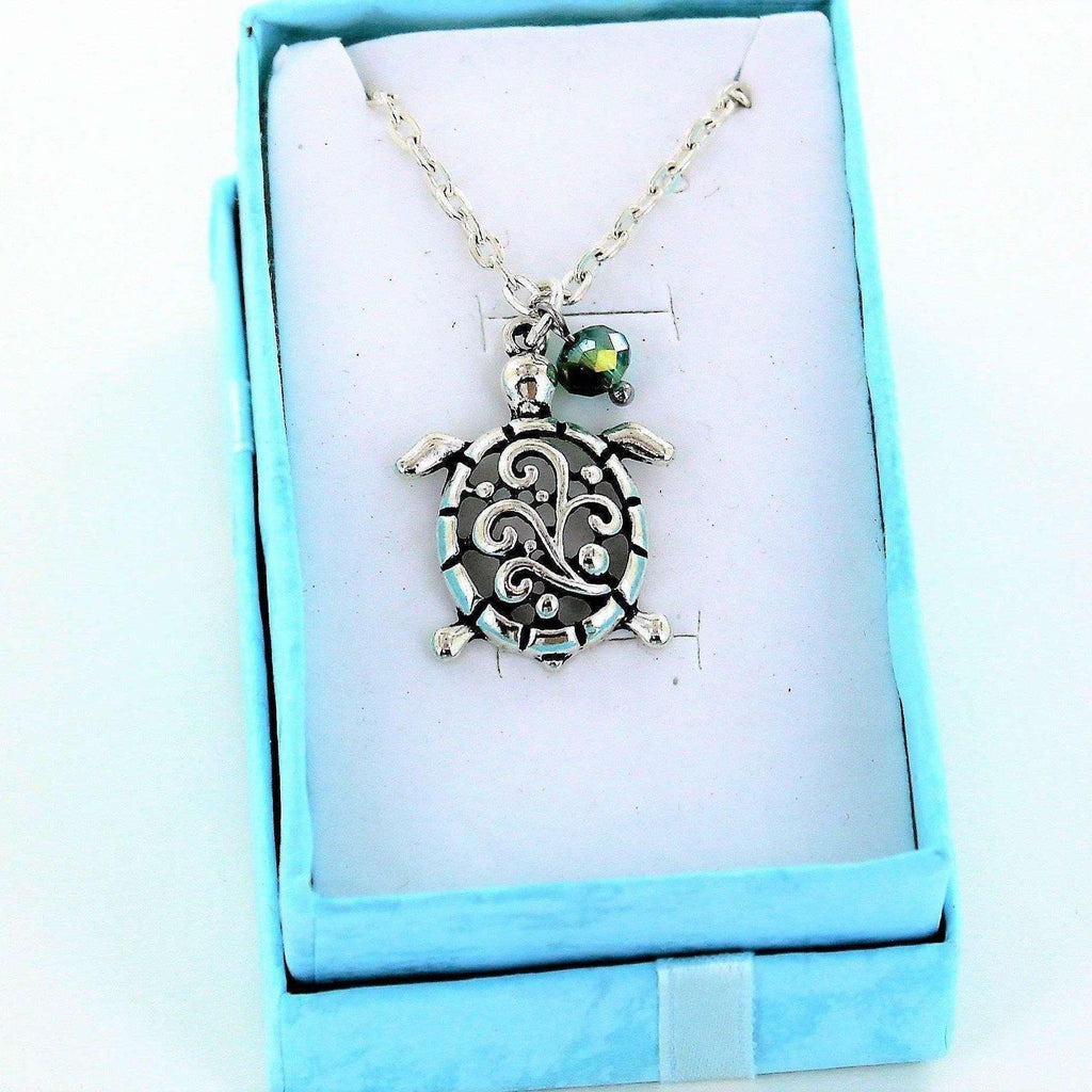 Sea Turtle & Crystal Chain Necklace - 18 inch