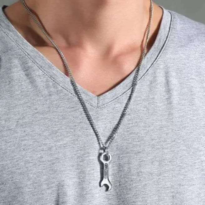 Mechanic's Wrench Pendant, Men's Stainless Steel necklace, 22 inches