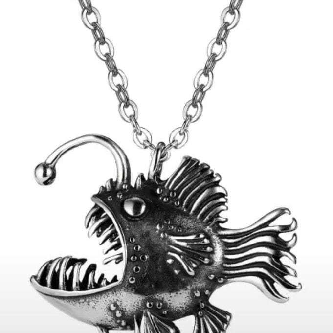 Anglerfish Pendant, Men's Stainless Steel necklace, 22 inches