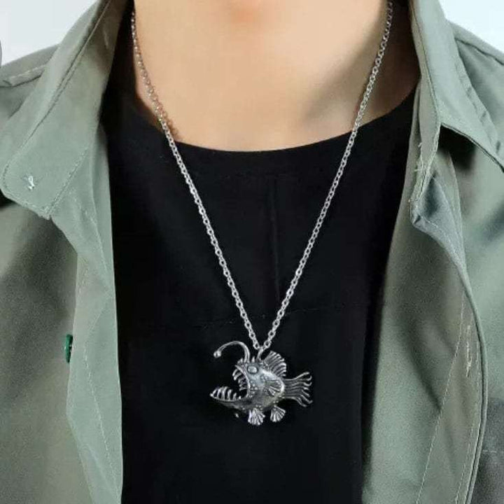 Anglerfish Stainless Steel pendant necklace, 22 inches