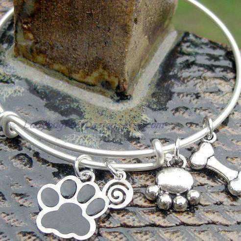 Dog Lover's Bracelet, ADJUSTABLE Wire Charm BANGLE