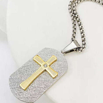 Two Tone Cross Tag pendant necklace, Men's Stainless Steel necklace, 22 inches