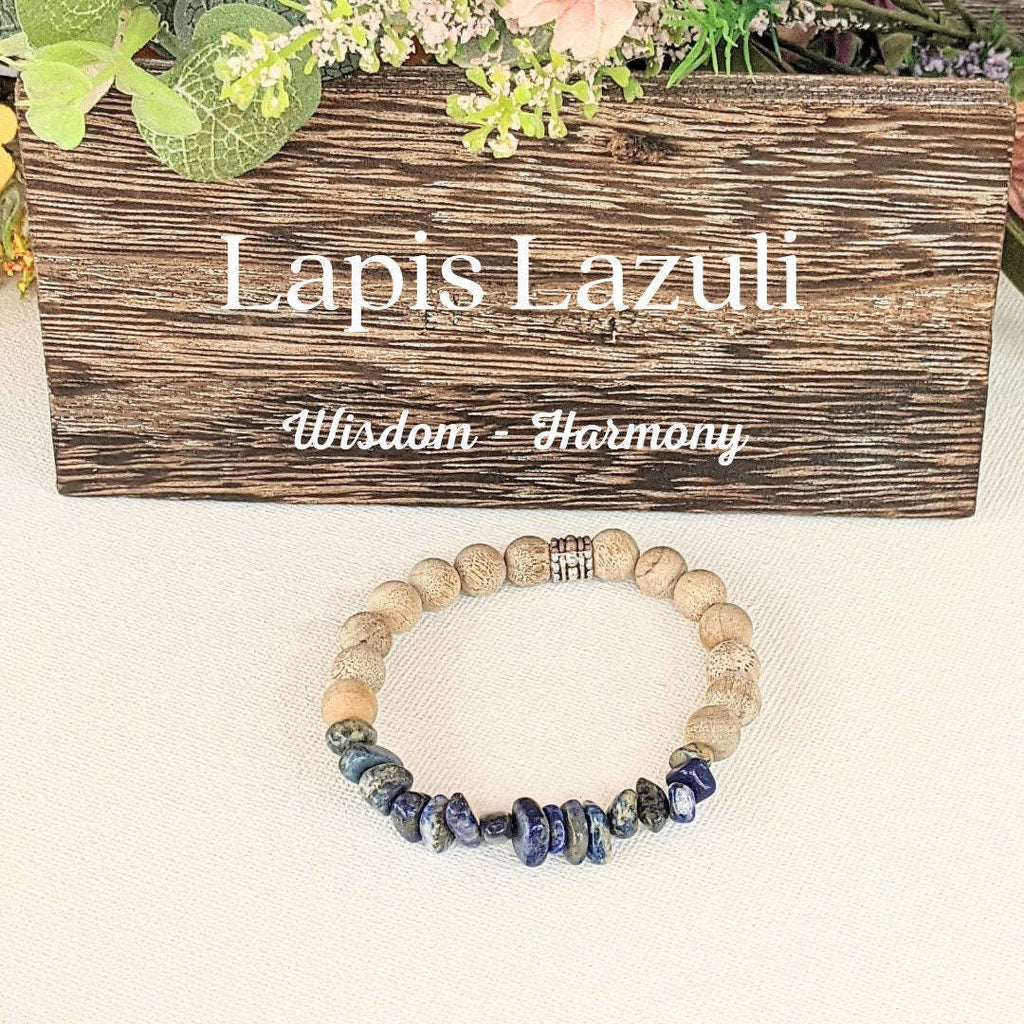 Natural Lapis Lazuli Gemstone Chip Diffuser Bracelet- Wisdom Bracelet