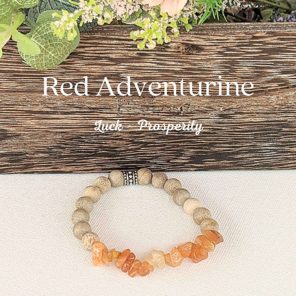 Natural Red Adventurine Gemstone Chip Diffuser Bracelet- Luck & Prosperity Bracelet