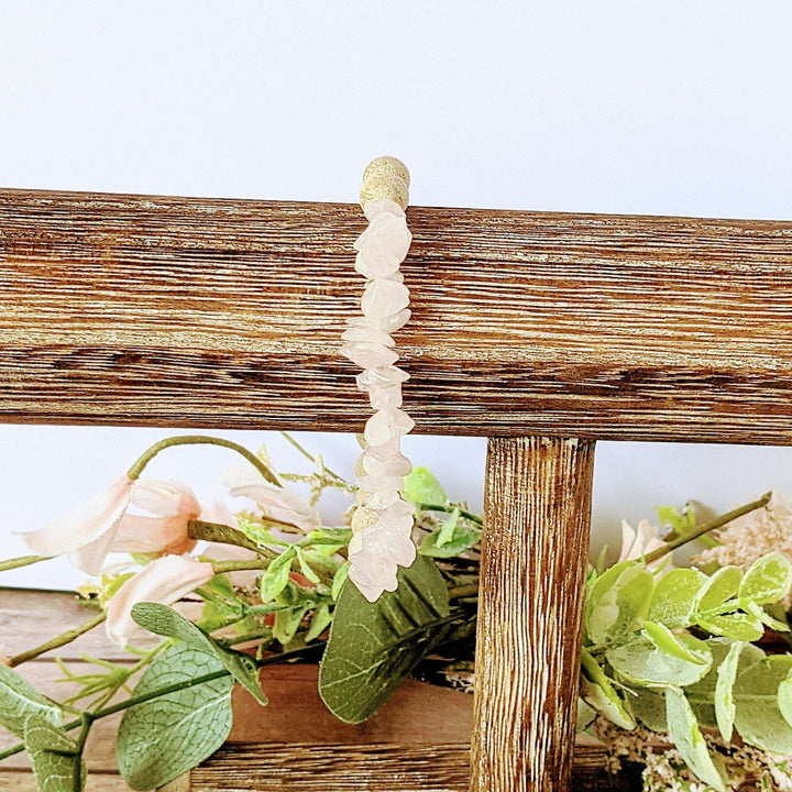 Natural Rose Quartz Gemstone Chip Diffuser-Love & Compassion Bracelet