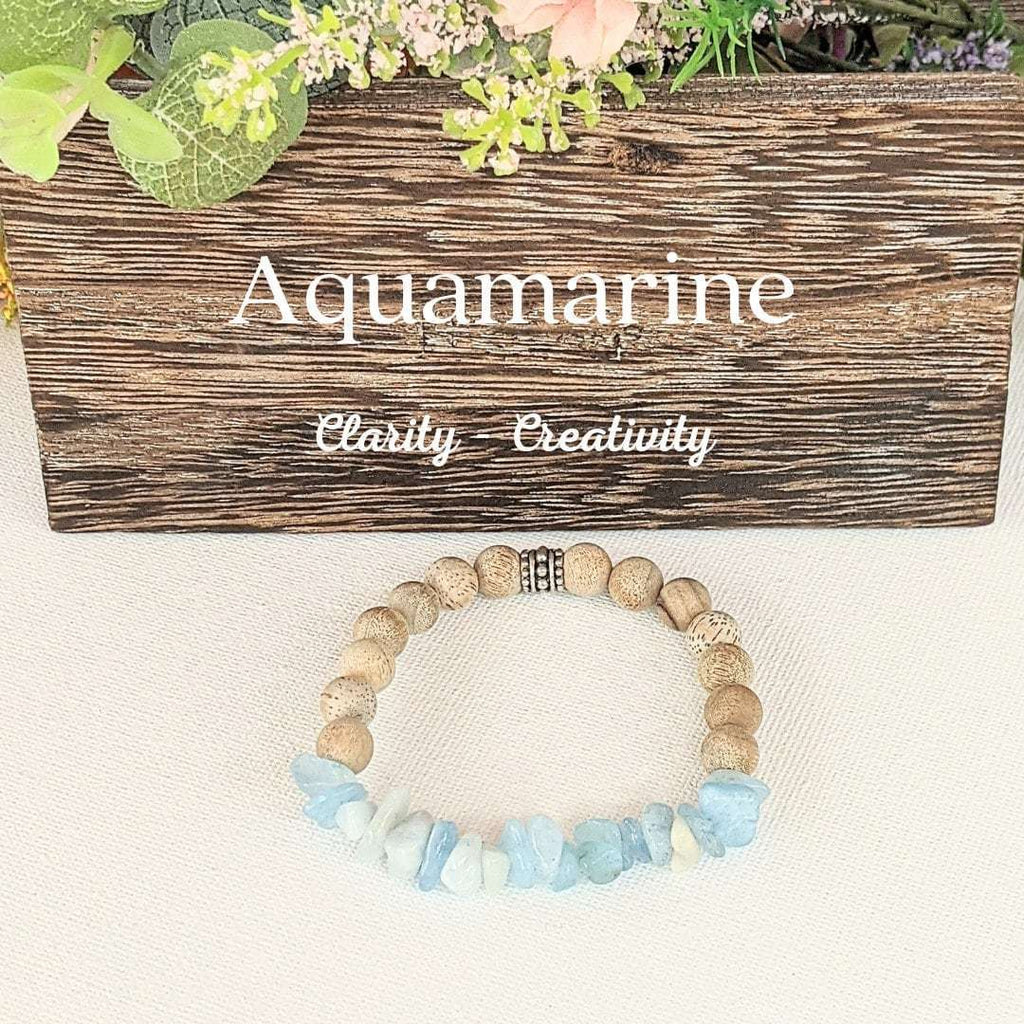 Natural Aquamarine Gemstone Chip Diffuser Bracelet-Clarity & Creativity Bracelet-MARCH BIRTHSTONE
