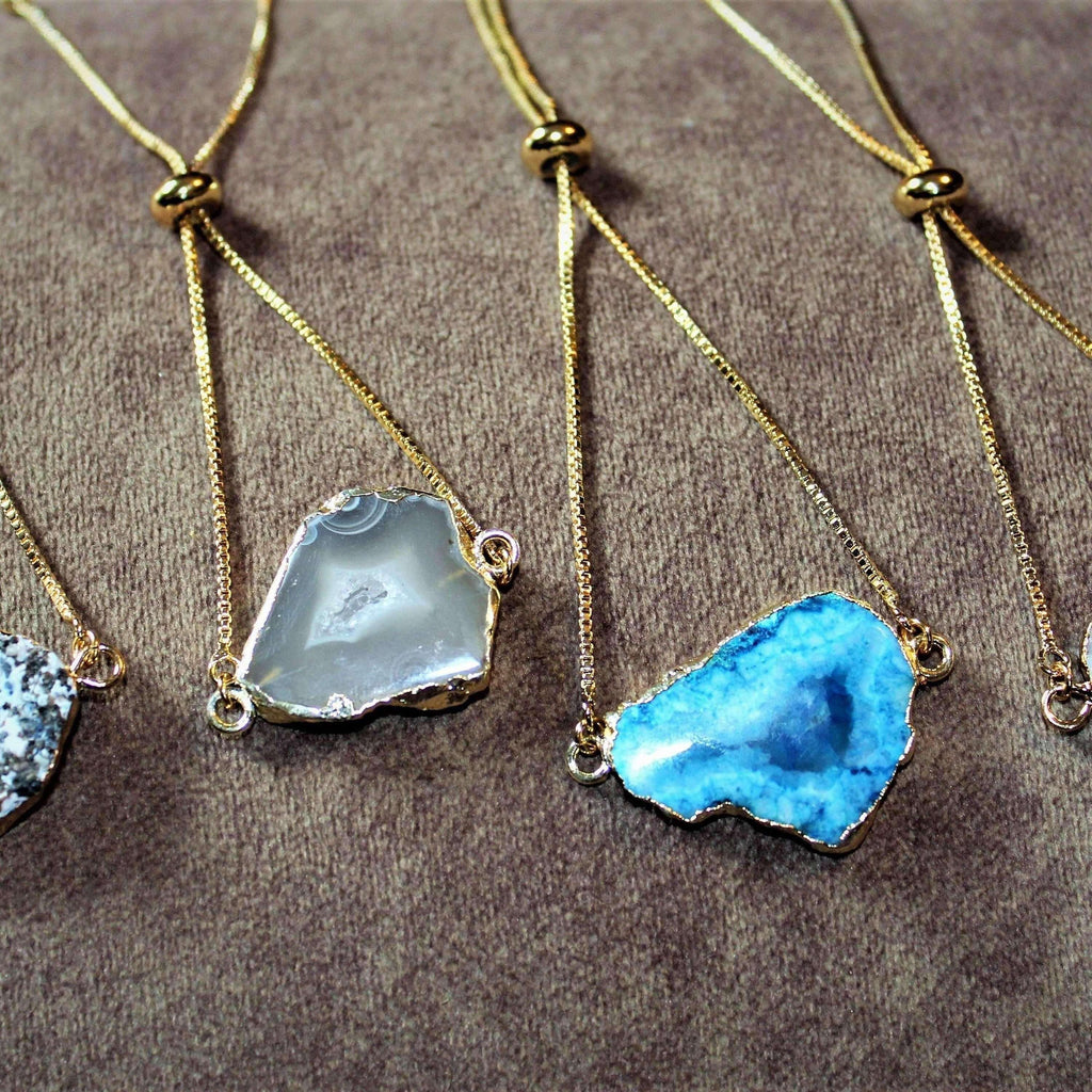 Agate Gemstone Crystal Geode Adjustable Bracelet, Gift for her
