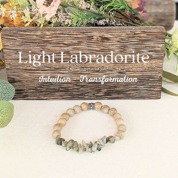 Natural Light Labradorite Gemstone Chip Diffuser Bracelet- Transformation Bracelet