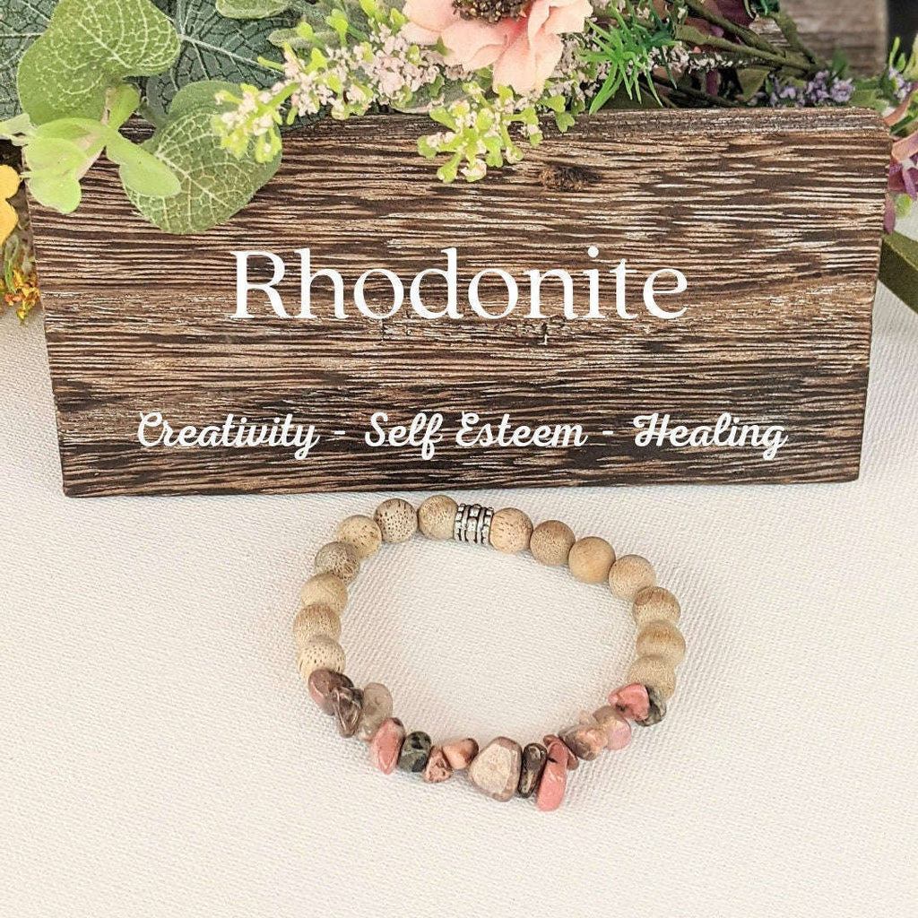 Natural Rhodonite Gemstone Chip Diffuser Bracelet- Creativity Bracelet