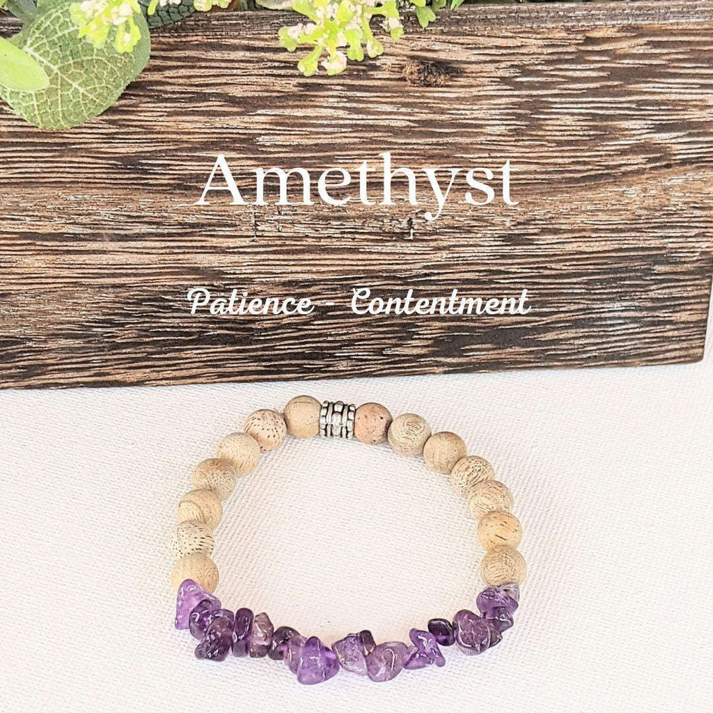Natural Dark Amethyst Gemstone Chip Diffuser Bracelet- Contentment Bracelet-FEBRUARY BIRTHSTONE