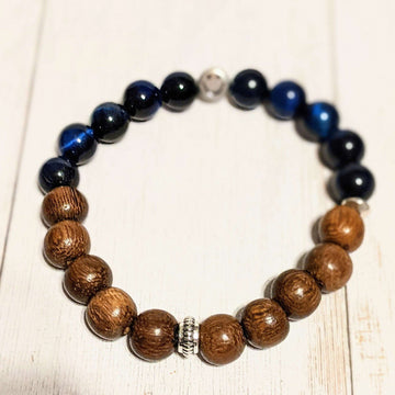 Blue Tiger's Eye Wood Bead Smiley Diffuser Bracelet-Communication Bracelet