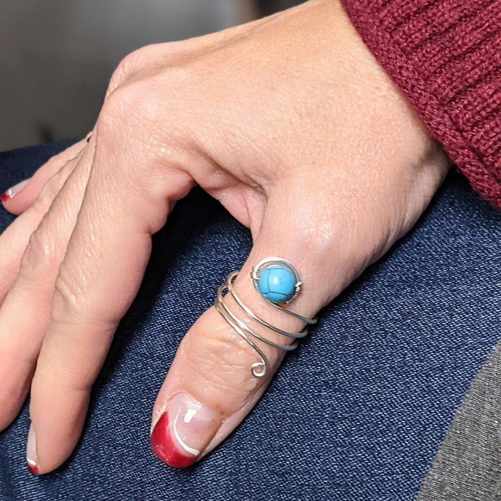 Turquoise Bead Spiral Wrap Ring-DEC Birthstone