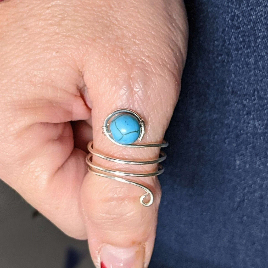 Turquoise Bead Spiral Wrap Ring-DEC Birthstone