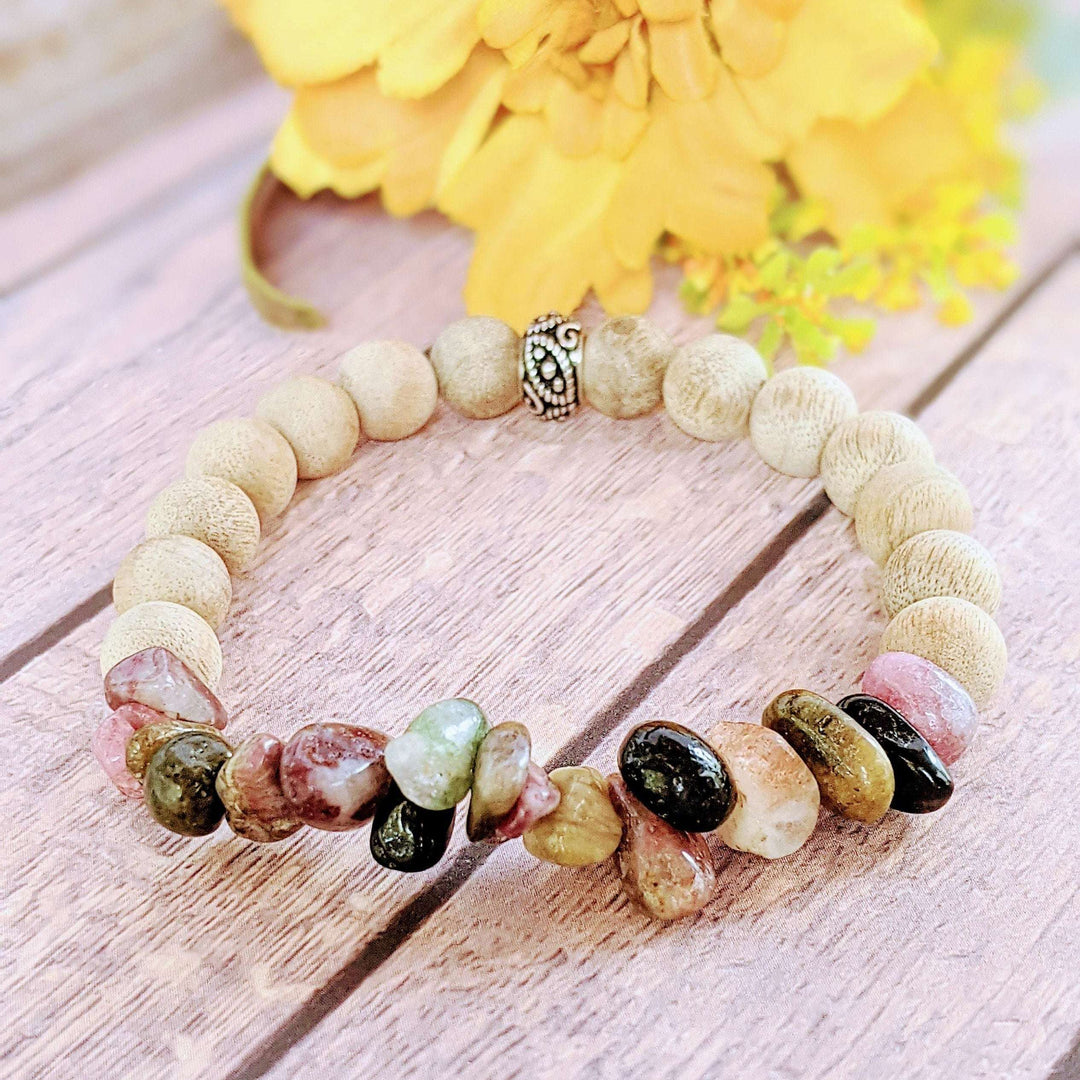 Natural Rainbow Tourmaline Gemstone Nugget Diffuser-Optimism Bracelet-OCTOBER BIRTHSTONE