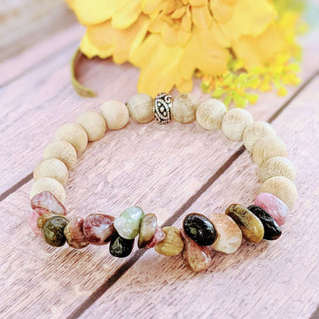 Natural Rainbow Tourmaline Gemstone Nugget Diffuser-Optimism Bracelet-OCTOBER BIRTHSTONE
