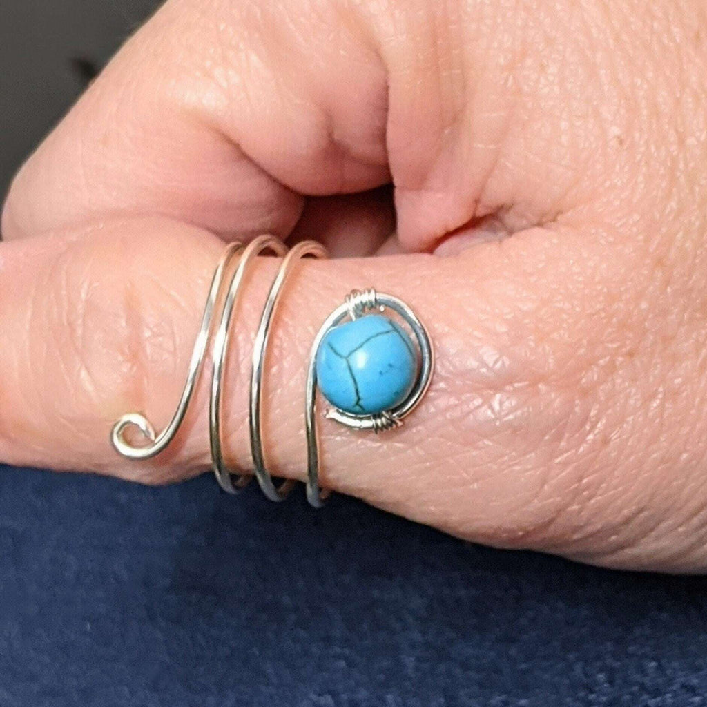 Turquoise Bead Spiral Wrap Ring-DEC Birthstone