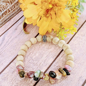Natural Rainbow Tourmaline Gemstone Nugget Diffuser-Optimism Bracelet-OCTOBER BIRTHSTONE