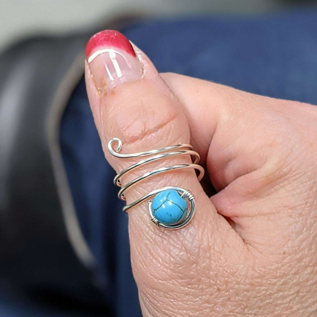 Turquoise Bead Spiral Wrap Ring-DEC Birthstone