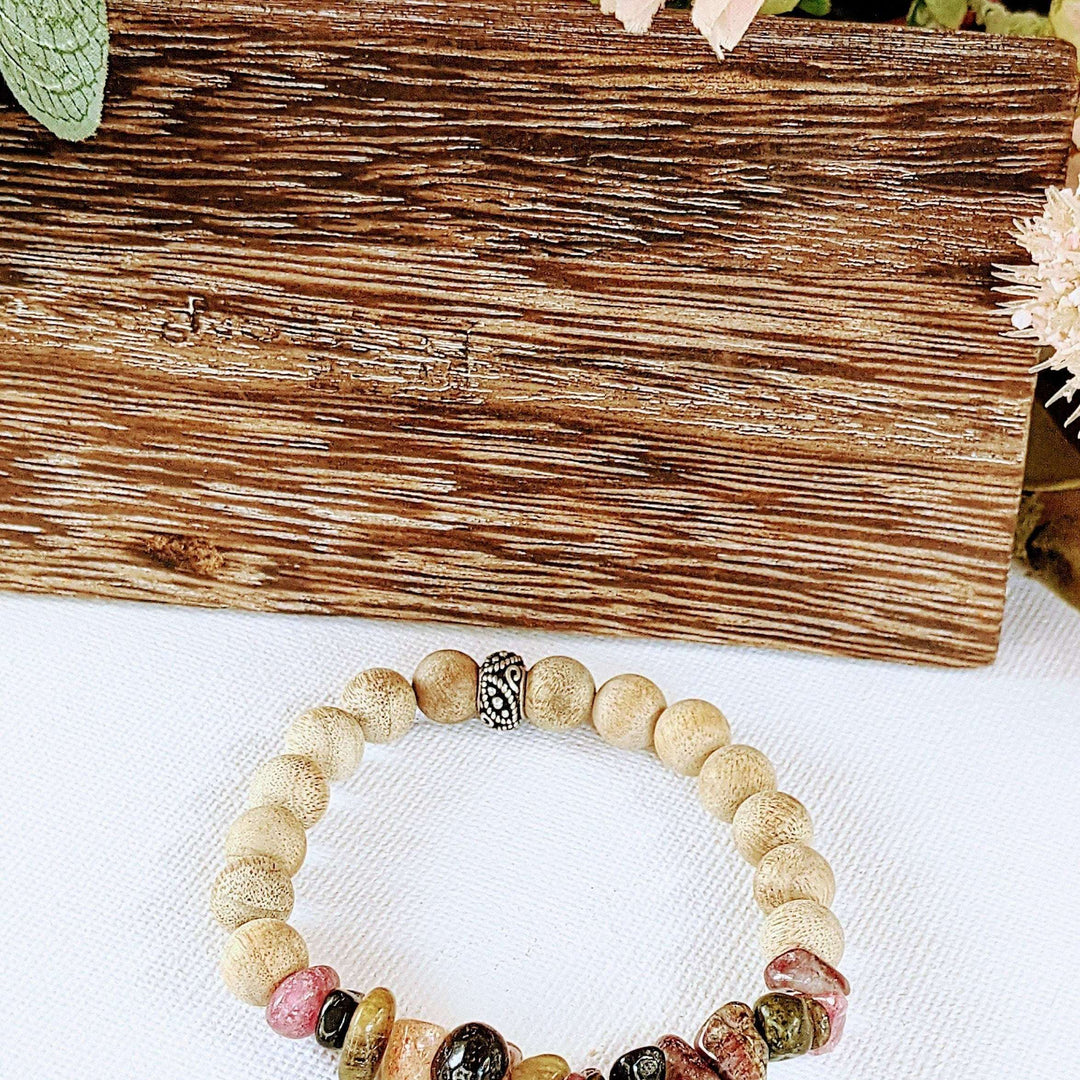 Natural Rainbow Tourmaline Gemstone Nugget Diffuser-Optimism Bracelet-OCTOBER BIRTHSTONE
