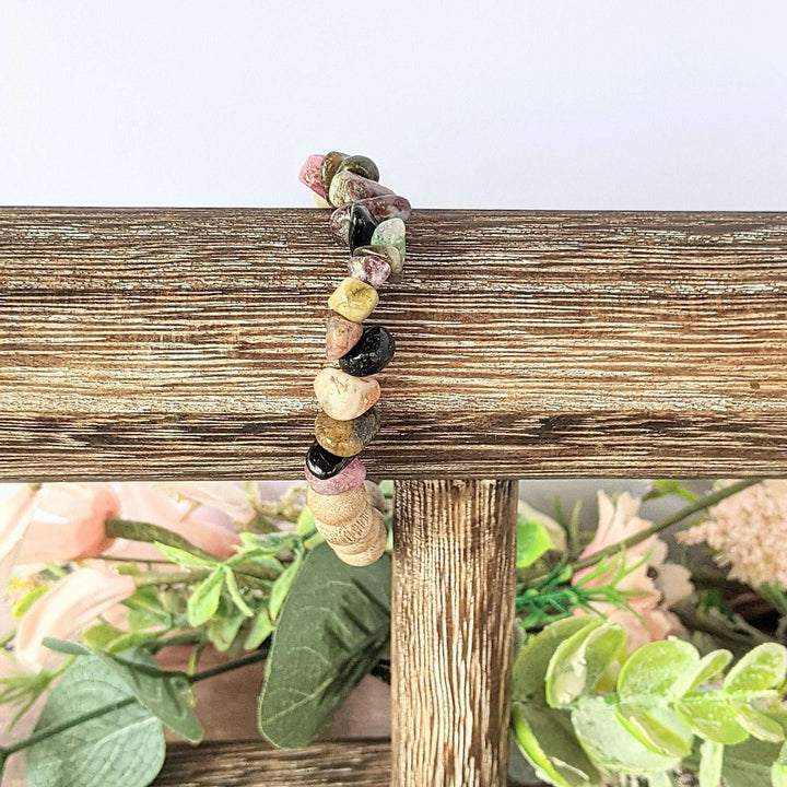 Natural Rainbow Tourmaline Gemstone Nugget Diffuser-Optimism Bracelet-OCTOBER BIRTHSTONE