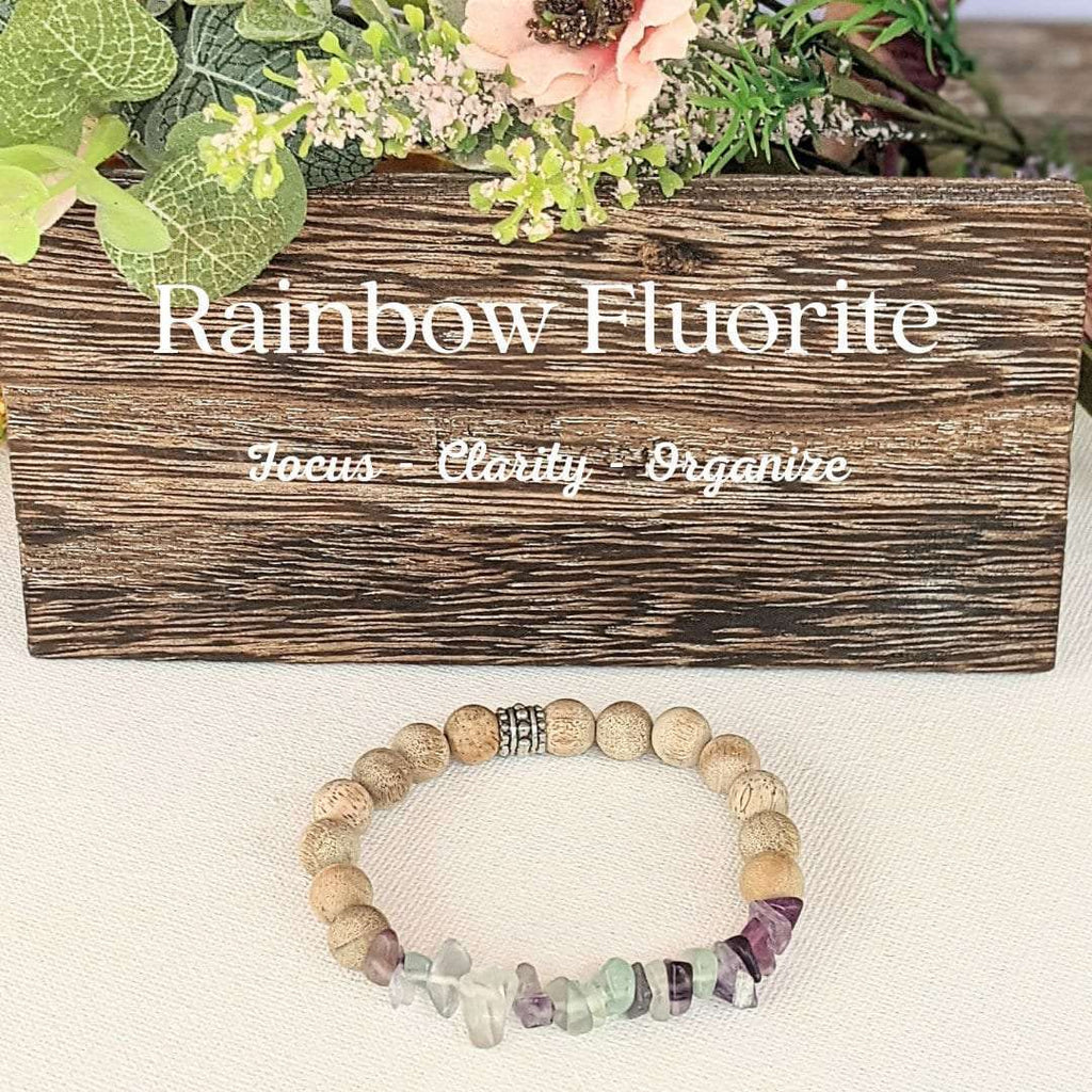 Natural Rainbow Fluorite Gemstone Chip Diffuser Bracelet- Focus & Organize Bracelet