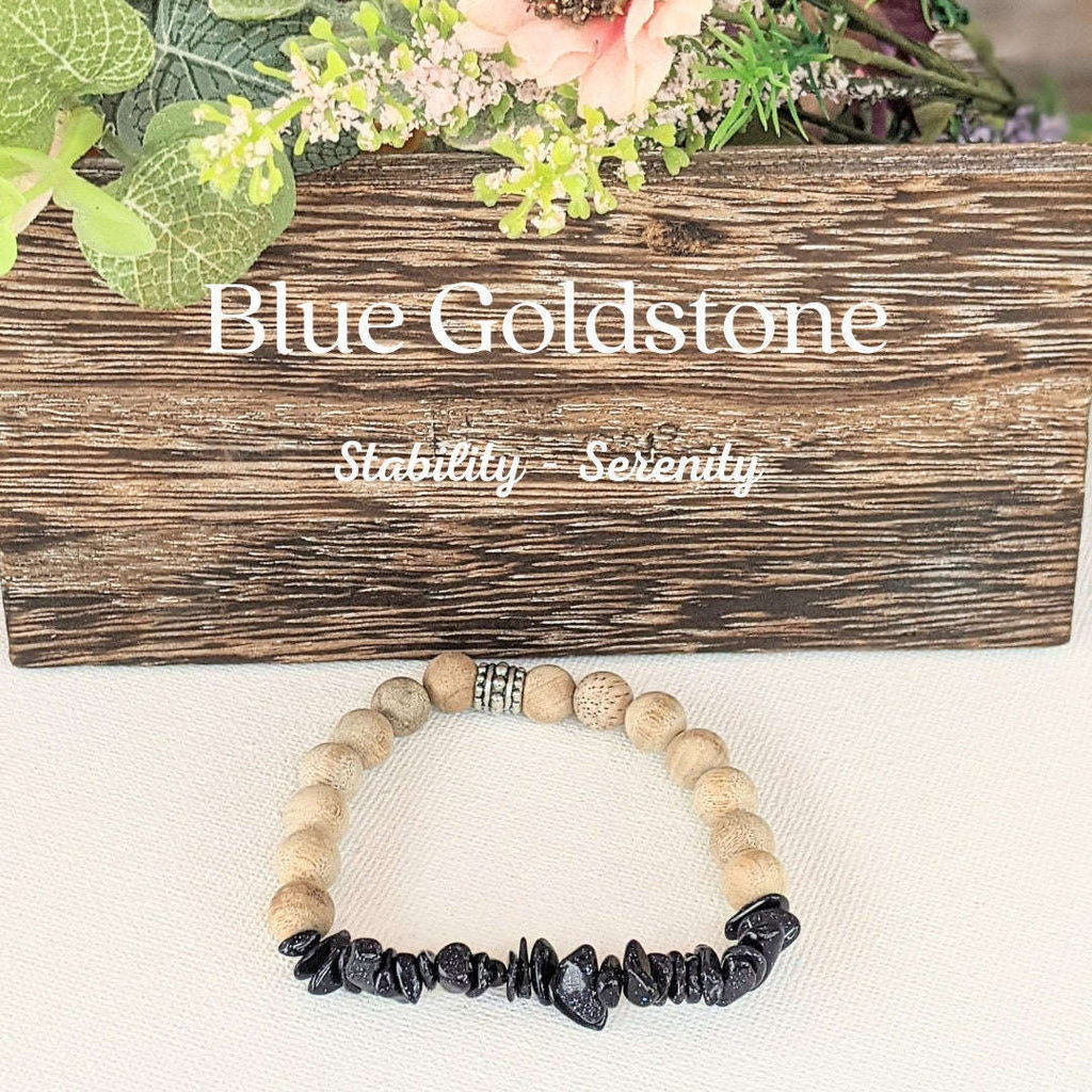 Blue Goldstone Gemstone Chip Diffuser Bracelet- Serenity Bracelet