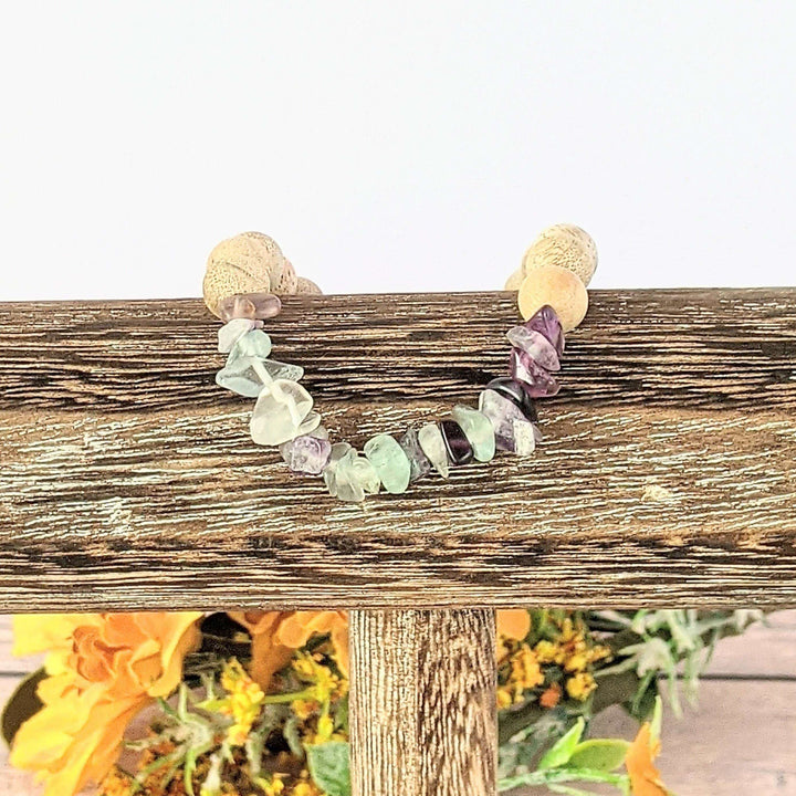 Natural Rainbow Fluorite Gemstone Chip Diffuser Bracelet- Focus & Organize Bracelet
