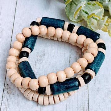 Blue Barrel Bead Stretch bracelet - Unisex