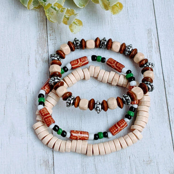 Heishi and Wood Bead Bracelet