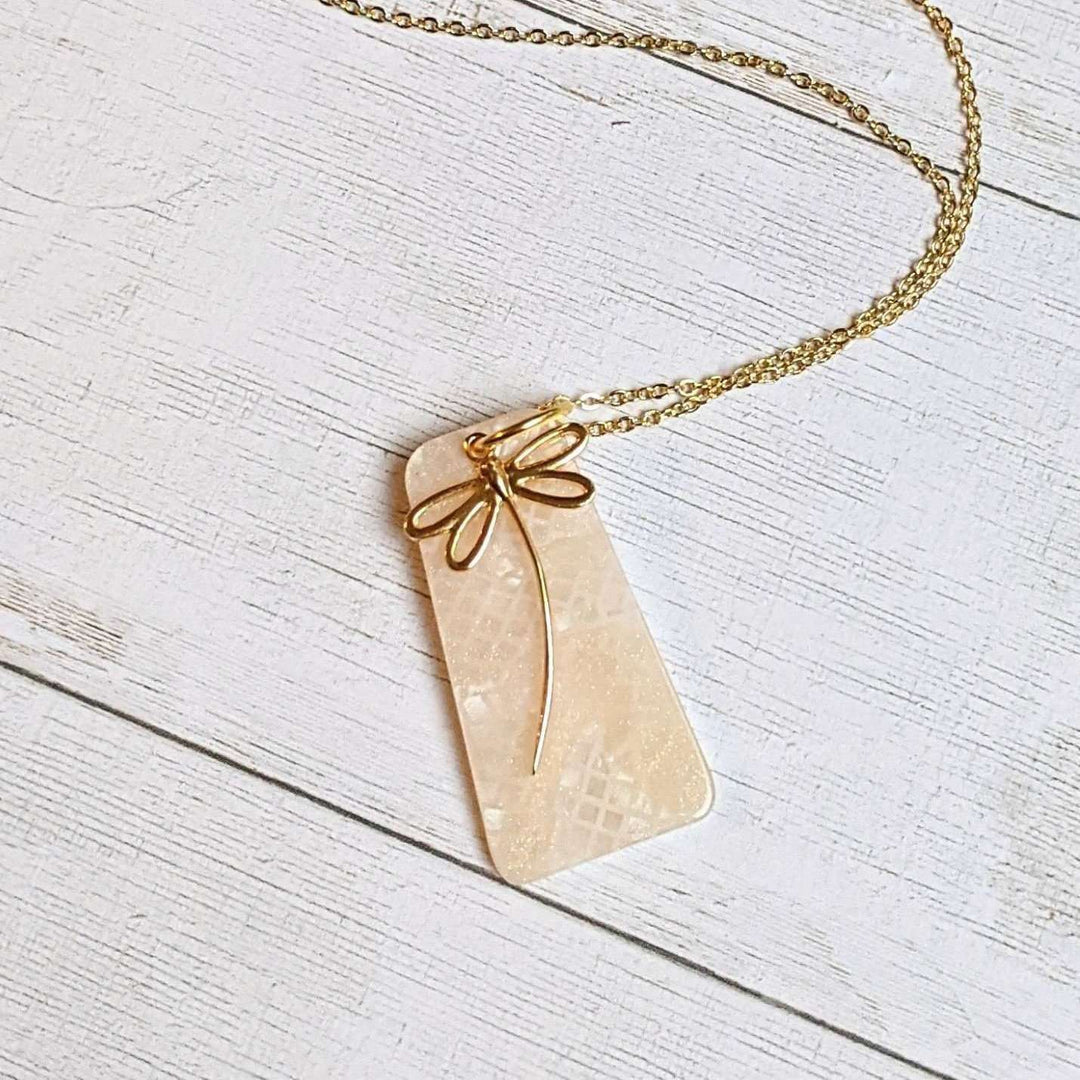 Gold Dragonfly Tag necklace, 24 inch