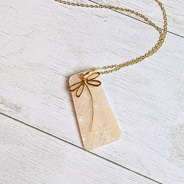 Gold Dragonfly Tag necklace, 24 inch