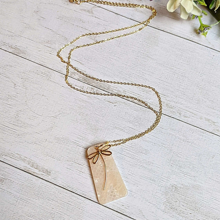 Gold Dragonfly Tag necklace, 24 inch