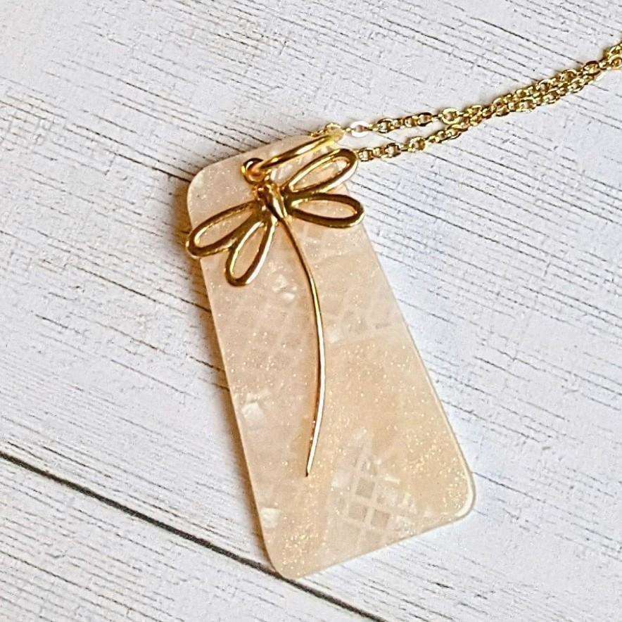 Gold Dragonfly Tag necklace, 24 inch
