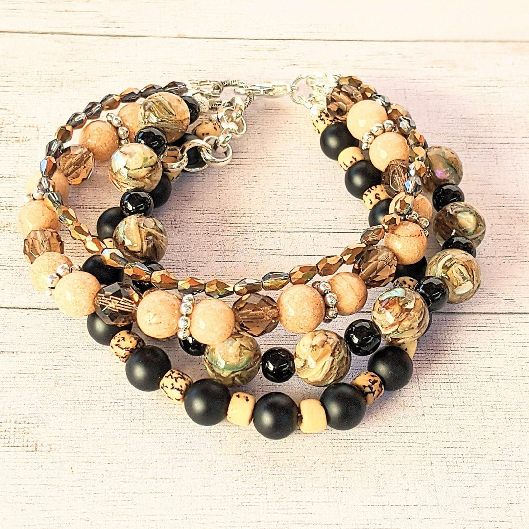 Chunky Jasper Coffee layered cuff bracelet