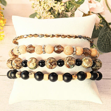 Chunky Jasper Coffee layered cuff bracelet