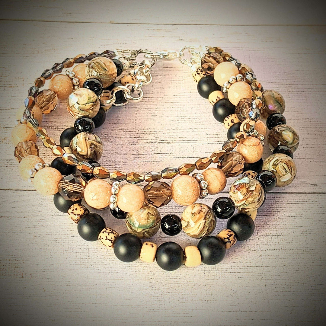 Chunky Jasper Coffee layered cuff bracelet