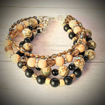 Chunky Jasper Coffee layered cuff bracelet