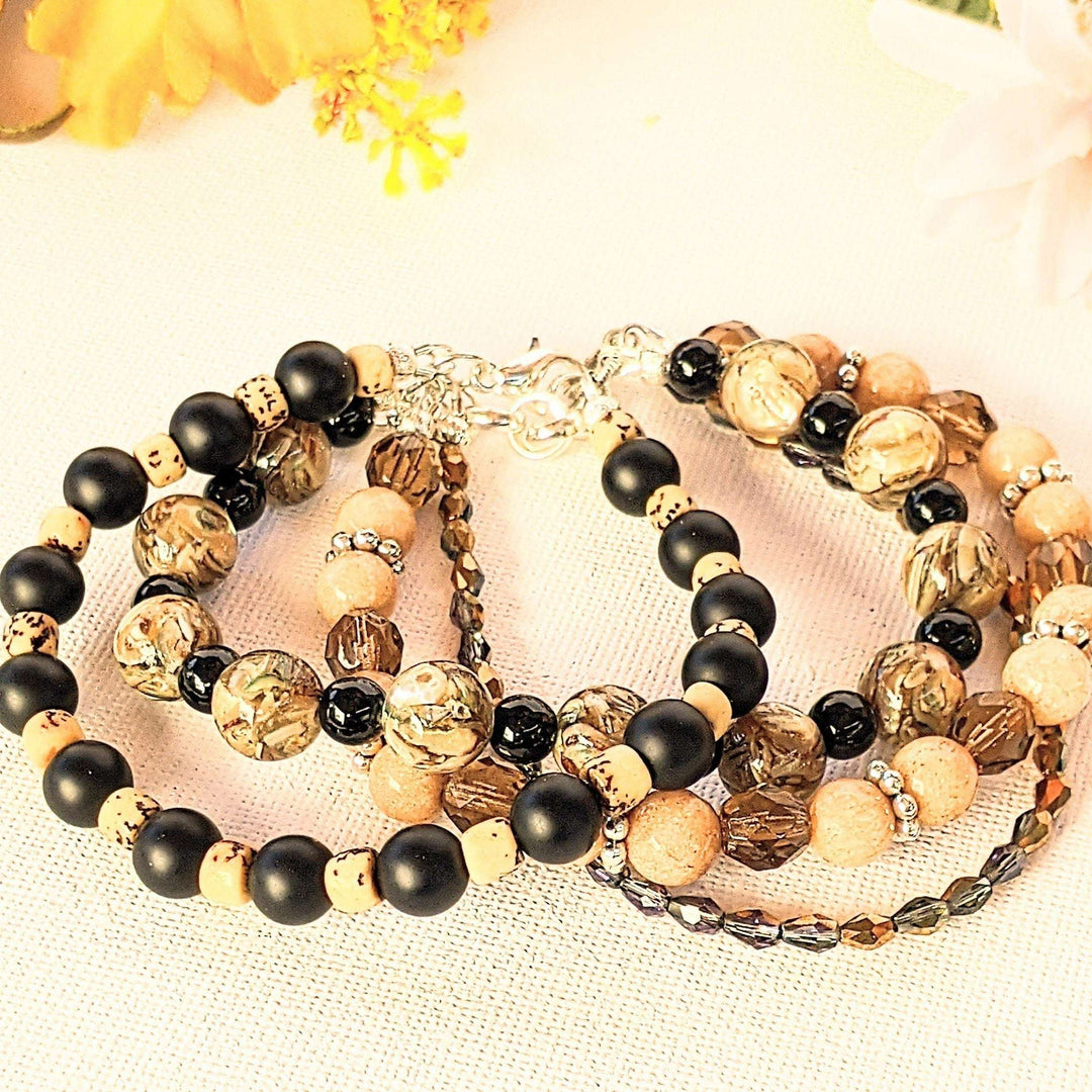 Chunky Jasper Coffee layered cuff bracelet