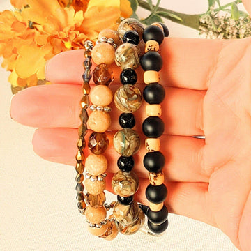 Chunky Jasper Coffee layered cuff bracelet