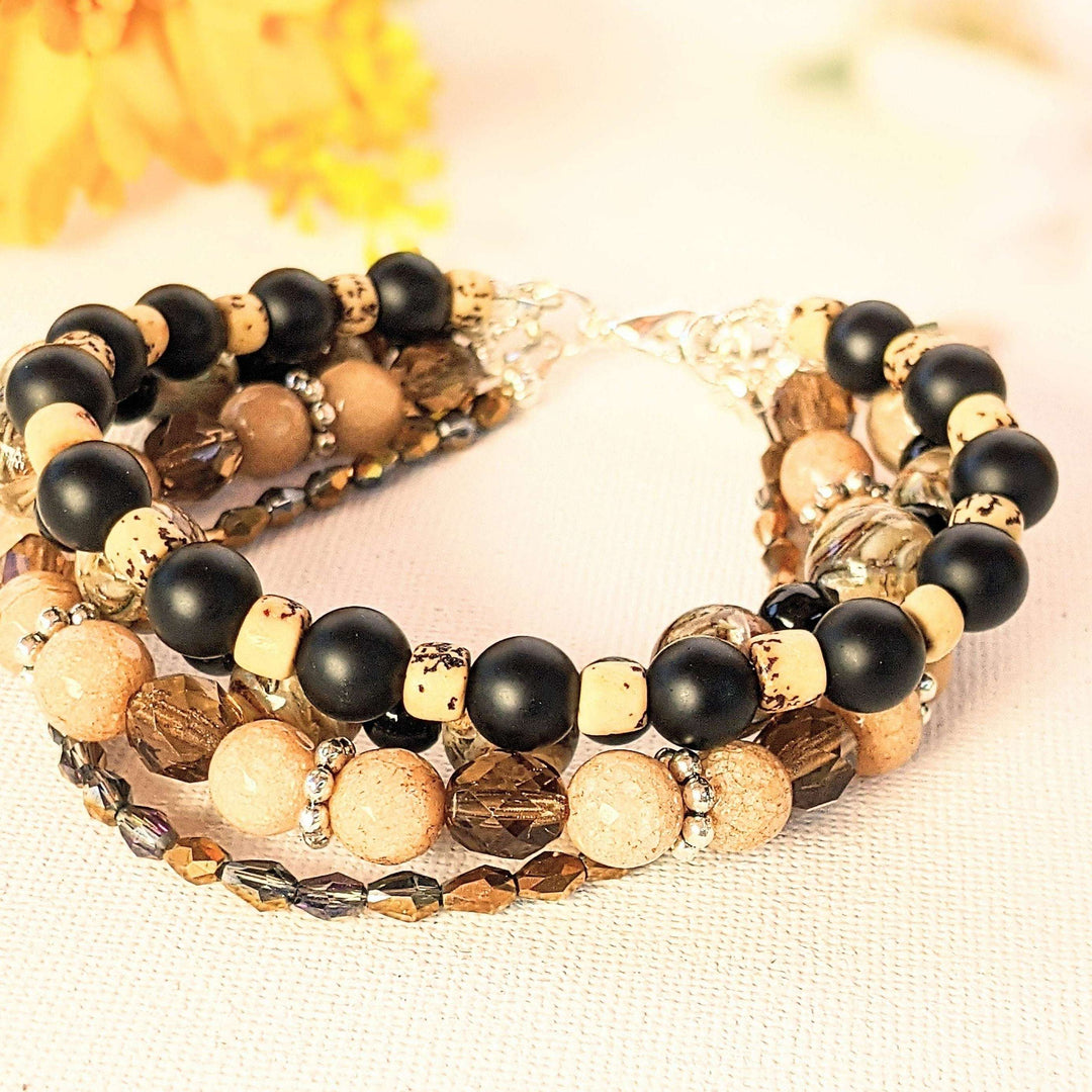 Chunky Jasper Coffee layered cuff bracelet