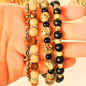 Chunky Jasper Coffee layered cuff bracelet