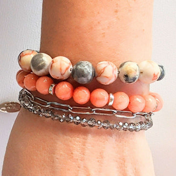 Peach Dream Crystal Beaded layered cuff bracelet